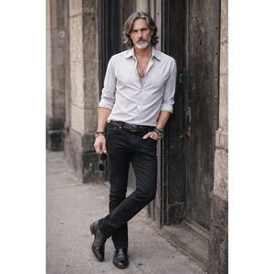 John Varvatos White Stripe Slim Fit Button Up Shirt Top  Mens Size 17.5